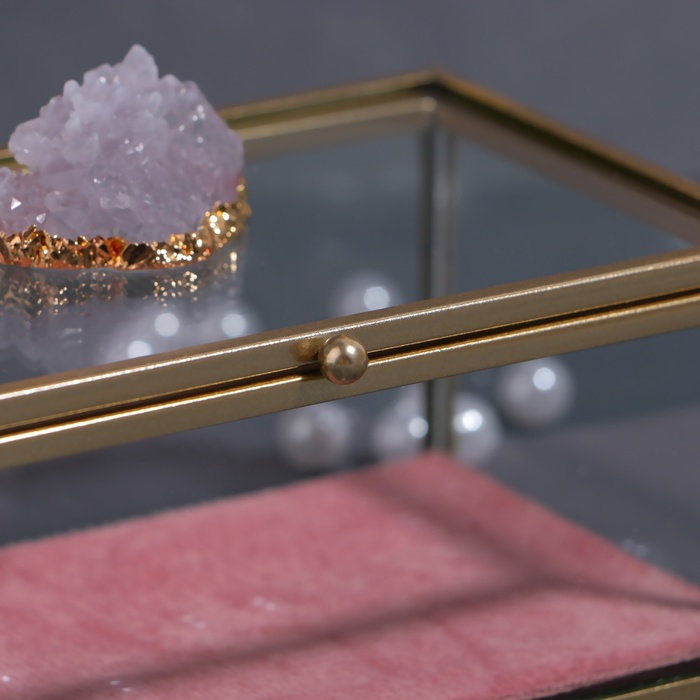 Органайзер для хранения «Кристалл», с крышкой, стеклянный, 1 секция, 14,5 × 9 × 8 см, цвет прозрачный/медный/розовый Органайзер для хранения «Кристалл», с крышкой, стеклянный, 1 секция, 14,5 × 9 × 8 см, цвет прозрачный/медный/розовый