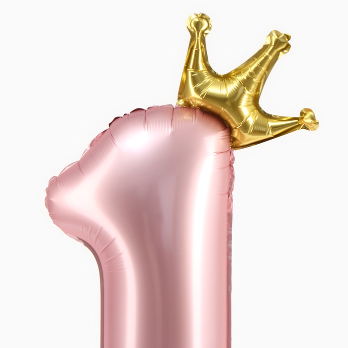 Шар фольгированный 42" &laquo;Цифра 1 с короной&raquo; на подставке, цвет розовый