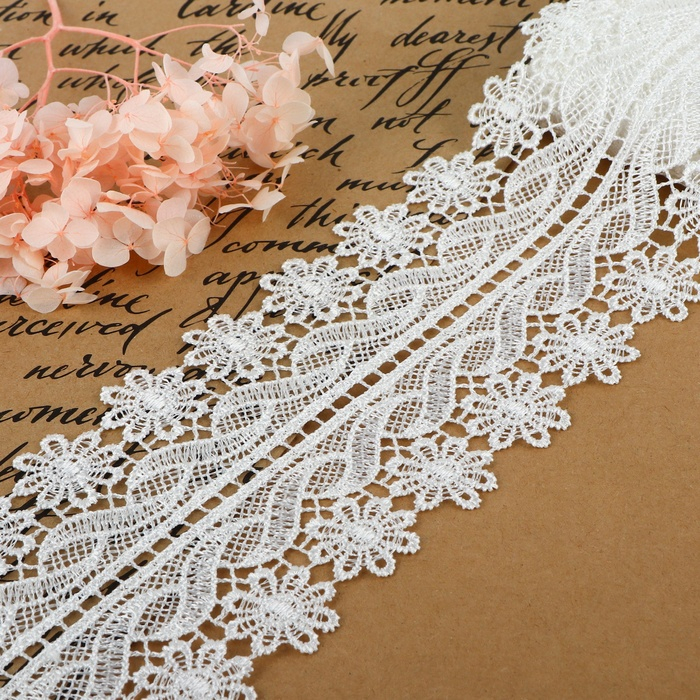 Кружево гипюровое, 80 мм &times; 6,8 &plusmn; 0,5 м, цвет белый