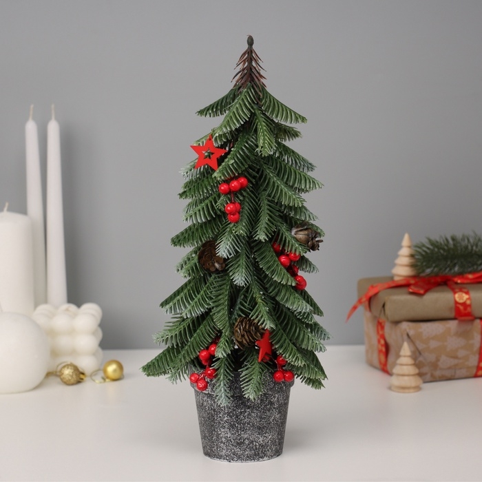 Ёлка декор Ёлка декор "С ягодками, в горшочке" 33х8,5 см