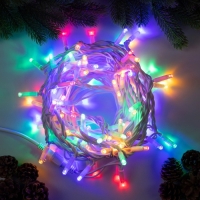 Гирлянда &laquo;Нить&raquo; 10 м, IP65, УМС, белая каучуковая нить, 100 LED, свечение мульти, 220 В