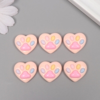 Декор для творчества пластик "Лапка в сердечке" набор 6 ш 2х2,5х0,8 см