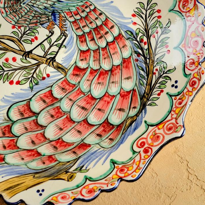 Ляган Риштанская Керамика Ляган Риштанская Керамика "Жар птица", 41 см, рифлённый