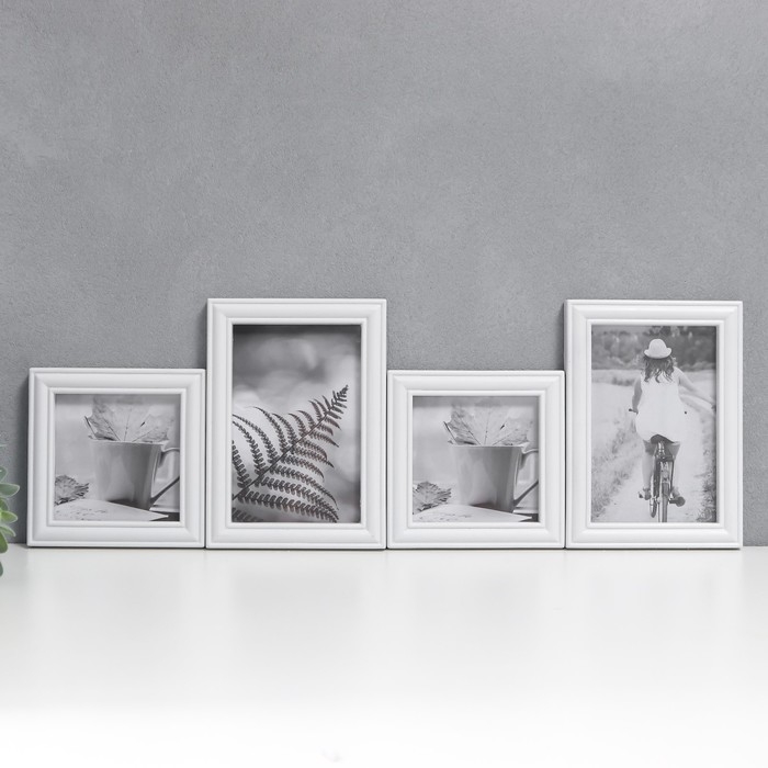 Фоторамка на 4 фото 10х10, 10х15 см Фоторамка на 4 фото 10х10, 10х15 см "Классика" белая набор 4 шт 31,5х26 см