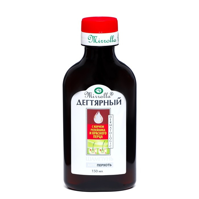 Шампунь Mirrolla дегтярный "Красный перец и экстракт репейного корня",150 мл