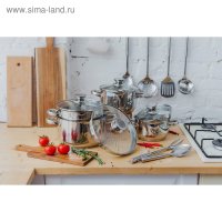 Кастрюля из нержавеющей стали Magistro Klimena, 4,6 л, крышка-дуршлаг, носик для слива, капсульное дно, индукция Кастрюля из нержавеющей стали Magistro Klimena, 4,6 л, крышка-дуршлаг, носик для слива, капсульное дно, индукция