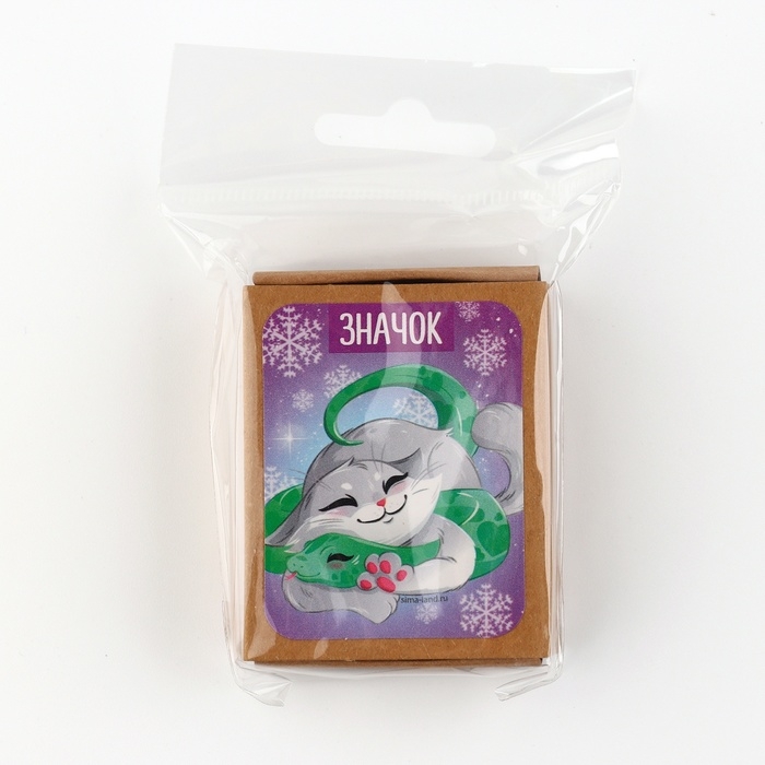 Новогодний значок в коробочке &laquo;Новый год: Новогодний котик&raquo; 3,5 х 4,5 см