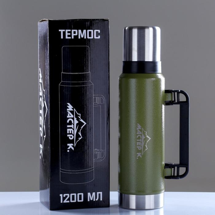 Термос, 1.2 л, Движение, Термос, 1.2 л, Движение, "Мастер К.", с кружкой, сохраняет тепло 18 ч, 36 х 11 см, зелёный