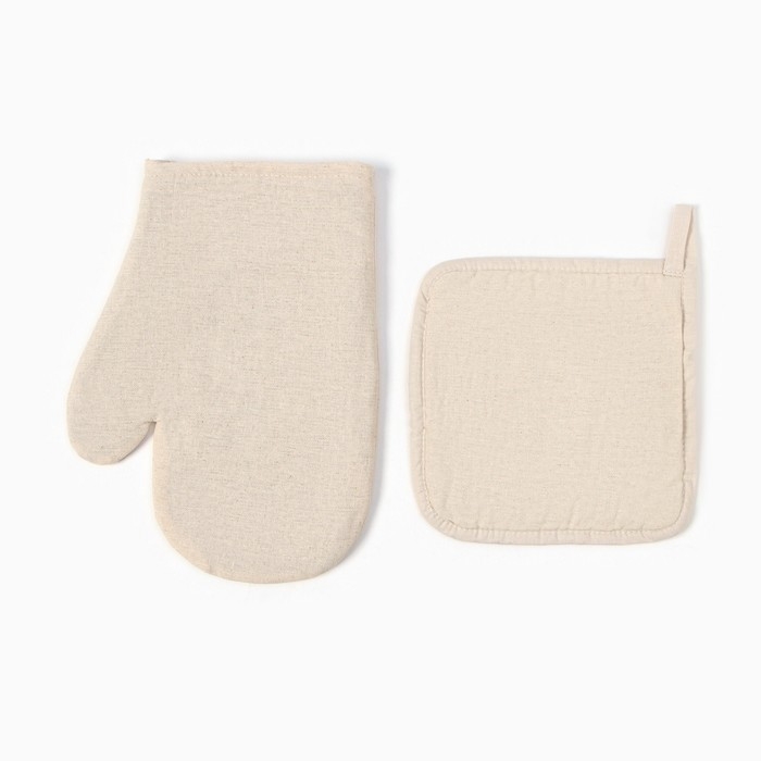 Набор кух. Этель ECO, цв. молочный: варежка 20х28 см, прихватка 19х19 см, 70% хл, 30% лён, в