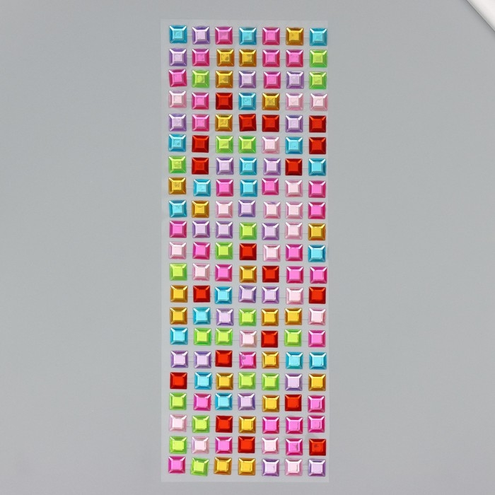 Наклейка пластик "Стразы цветные, квадрат" МИКС d-1,2 см 11х32 см