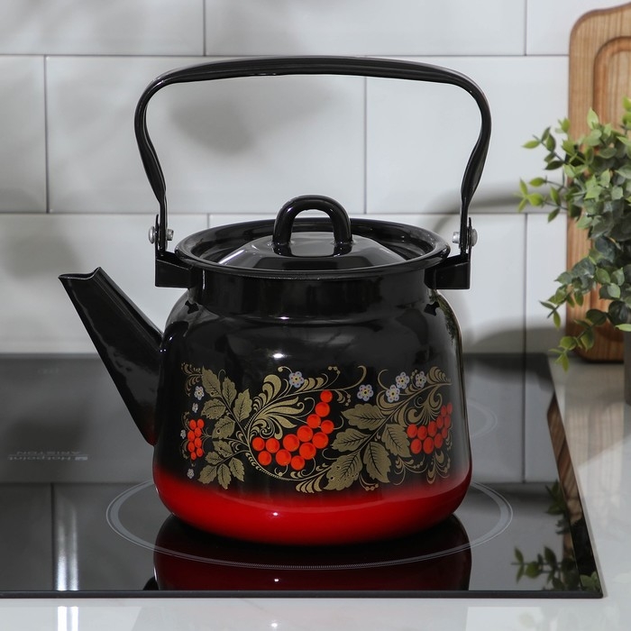 Чайник эмалированный &laquo;Рябина&raquo;, 2,3 л, цвет чёрный