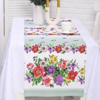 Скатерть - дорожка на стол Анемоны 40х150см, рогожка, хлопок 100%