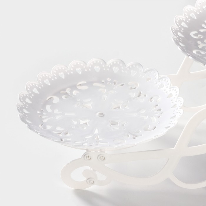 Блюдо для торта и пирожных 2-х ярусное Доляна «Кружево», d=22,5 см, 37×22,5×19,5 см, цвет белый Блюдо для торта и пирожных 2-х ярусное Доляна «Кружево», d=22,5 см, 37×22,5×19,5 см, цвет белый