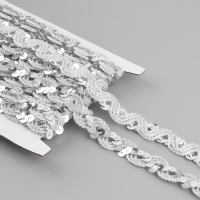 Тесьма декоративная с пайетками, 15 мм, 9,1 &plusmn; 0,5 м, цвет серебряный