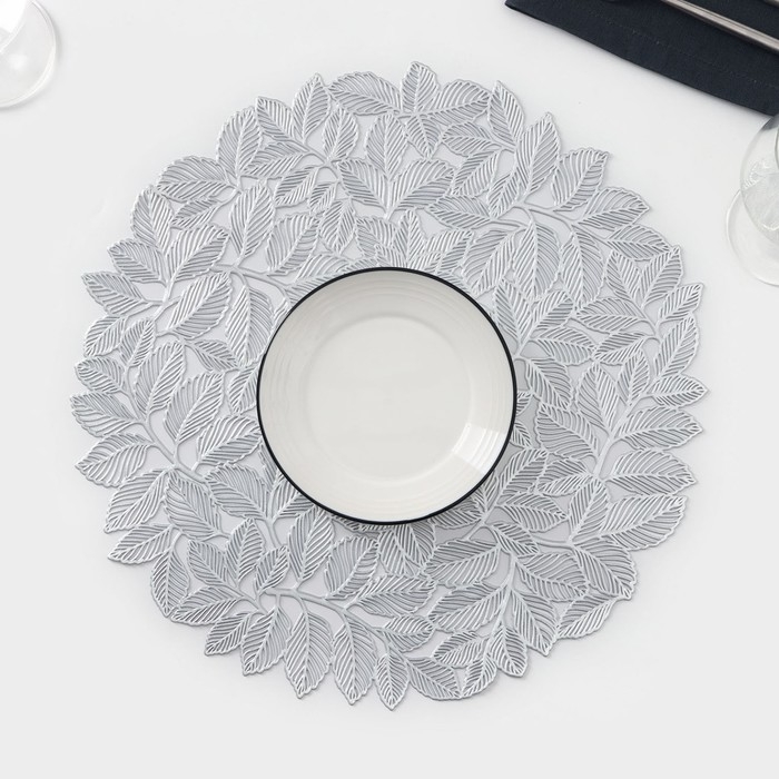 Салфетка сервировочная на стол Доляна «Листья», d=38 см, цвет серебро Салфетка сервировочная на стол Доляна «Листья», d=38 см, цвет серебро