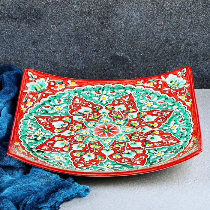 Ляган Риштанская Керамика Ляган Риштанская Керамика "Узоры", 33 см, квадратный, красный