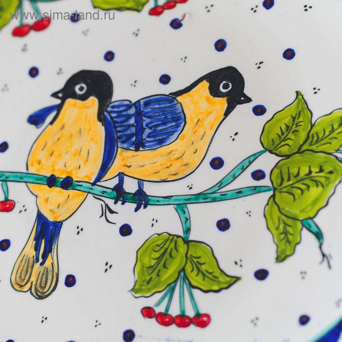 Ляган Риштанская Керамика Ляган Риштанская Керамика "Пара птичек", овальный, рифлёный 41 см