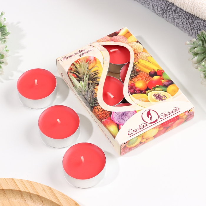 Набор чайных свечей ароматических Набор чайных свечей ароматических "Тропические фрукты", 3,8х1,6 см, 3,5 ч, 12 г, 6 штук