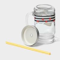 Кружка стеклянная с крышкой и трубочкой Доляна &laquo;Поцелуй&raquo;, 450 мл, 10&times;7,5&times;13 см