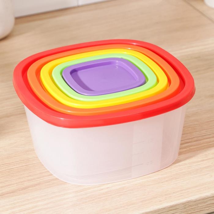 Набор пищевых контейнеров «BioFresh», 5 шт: 0,23 л, 0,5 л, 0,9 л, 1,55 л, 2,65 л, прозрачные, крышки микс Набор пищевых контейнеров «BioFresh», 5 шт: 0,23 л, 0,5 л, 0,9 л, 1,55 л, 2,65 л, прозрачные, крышки микс