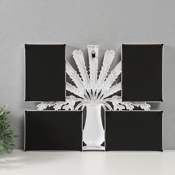 Фоторамка пластик на 4 фото 10х15 Фоторамка пластик на 4 фото 10х15 "Ваза с колосками" бело-золотая 41,5х32,2х2,5 см