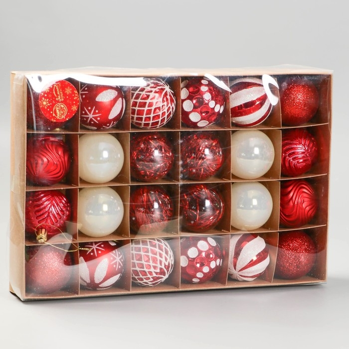 Набор шаров пластик d-6 см, 24 шт "Мелодия" ассорти люкс, бело-красный