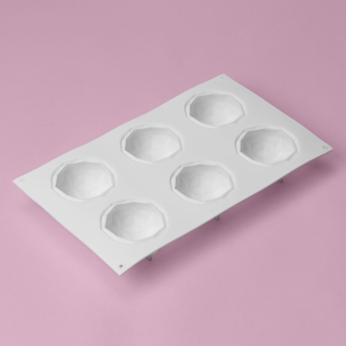 Форма для муссовых десертов и выпечки Доляна &laquo;Кристалл&raquo;, 29,5&times;17&times;3,5 см, 6 ячеек (d=6,5 см), цвет белый