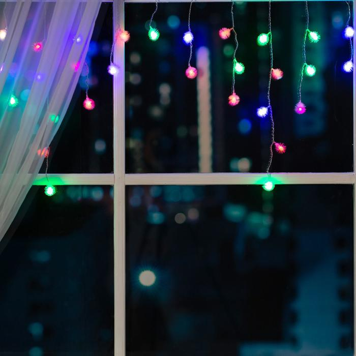 Гирлянда &laquo;Бахрома&raquo; 1.8 &times; 0.5 м с насадками &laquo;Ёжики&raquo;, IP20, прозрачная нить, 48 LED, свечение мульти (RG/RB), мигание, 220 В