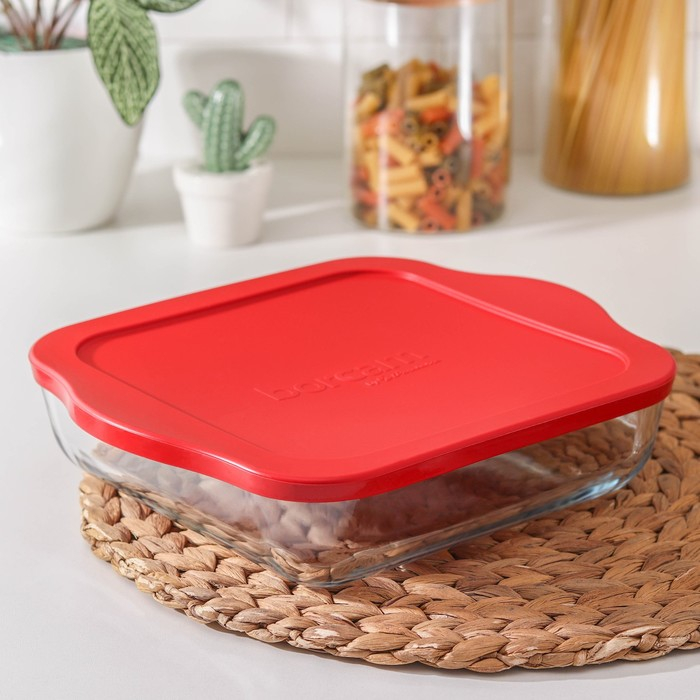 Лоток из жаропрочного стекла с крышкой Borcam, 2 л, 22&times;22 см, квадратный