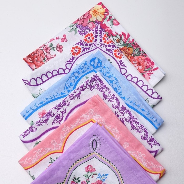 Платок носовой женский 28х28см, 6шт, рис 21218-2, МИКС, ситец 100г/м, хл100%