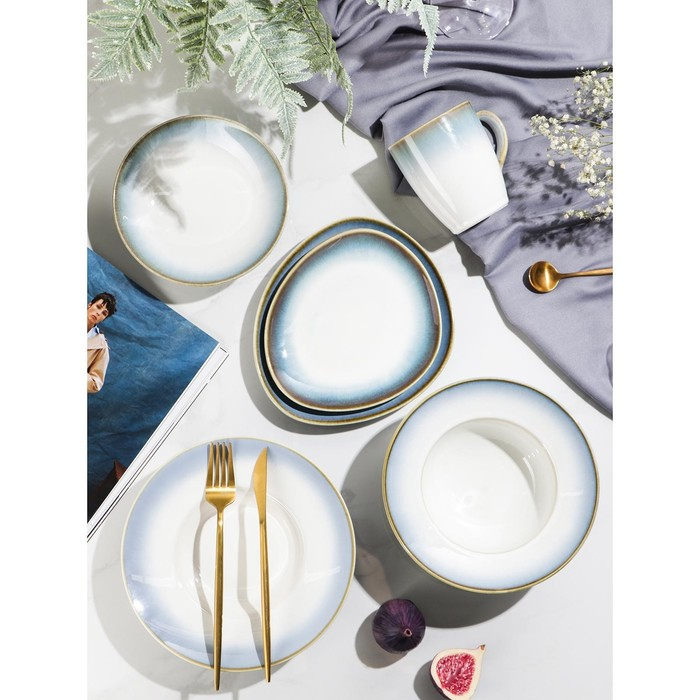 Тарелка фарфоровая для пасты Magistro &laquo;Пэвэти&raquo;, 430 мл, d=21 см, цвет голубой