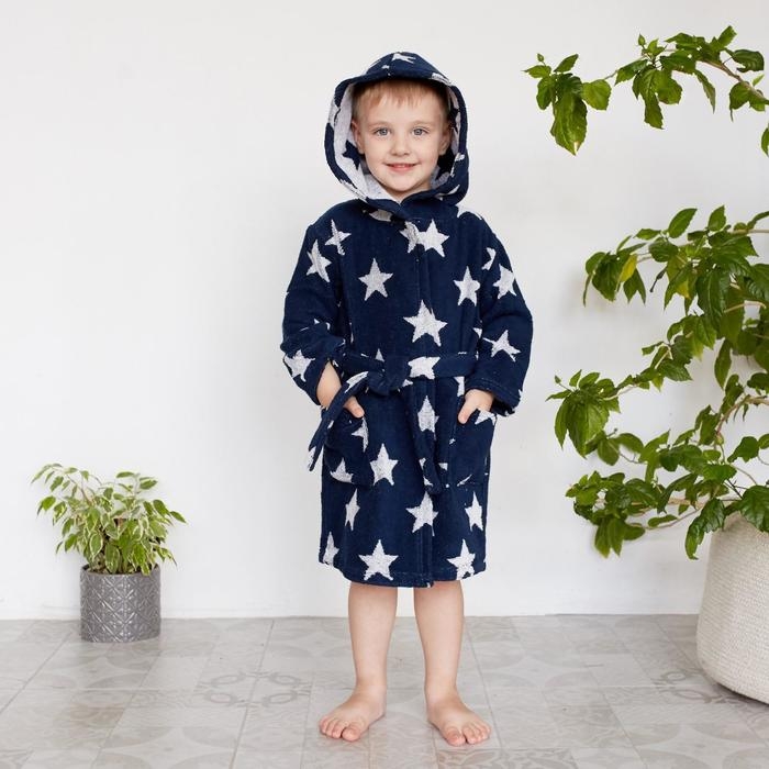 Халат махровый детский Крошка Я &laquo;Звездочки&raquo; размер 30, цвет синий, 100% хлопок 360 г/м2