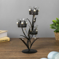 Подсвечник металл, стекло на 3 свечи "Ажурный с жемчугом" чёрный 29х15х11,5 см Подсвечник металл, стекло на 3 свечи "Ажурный с жемчугом" чёрный 29х15х11,5 см