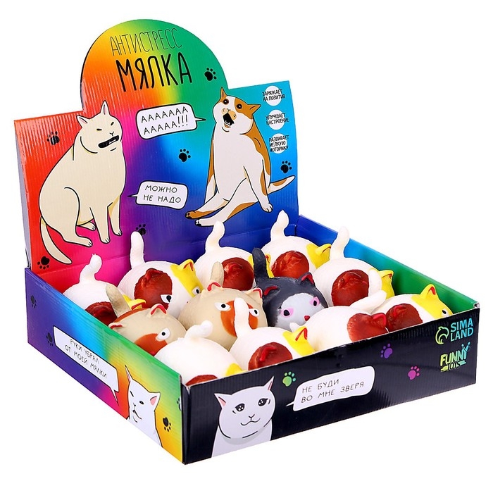 Антистресс сквиш мялка &laquo;Коты&raquo;, цвета МИКС, в шоубоксе, с пастой