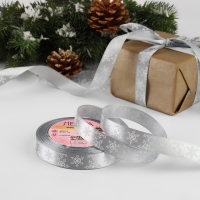 Новый год! Лента атласная &laquo;Снежинки&raquo;, 15 мм, 23 &plusmn; 1 м, цвет серый №59