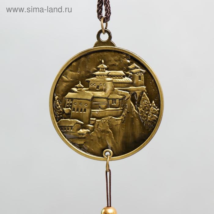 Музыка ветра металл "Будда на монете" 3 колокольчика 45 см