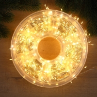 Гирлянда &laquo;Мишура&raquo; 50 м роса, IP44, серебристая нить, 1500 LED, 8 режимов, свечение тёплое белое, 36 В