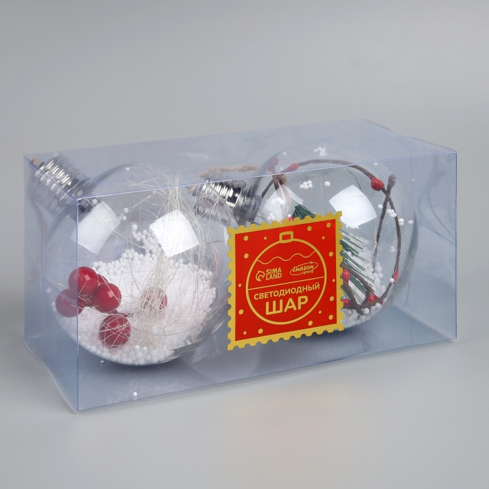 Набор ёлочных шаров &laquo;Веточки и шишки&raquo; 2 шт., батарейки, 5 LED, свечение белое