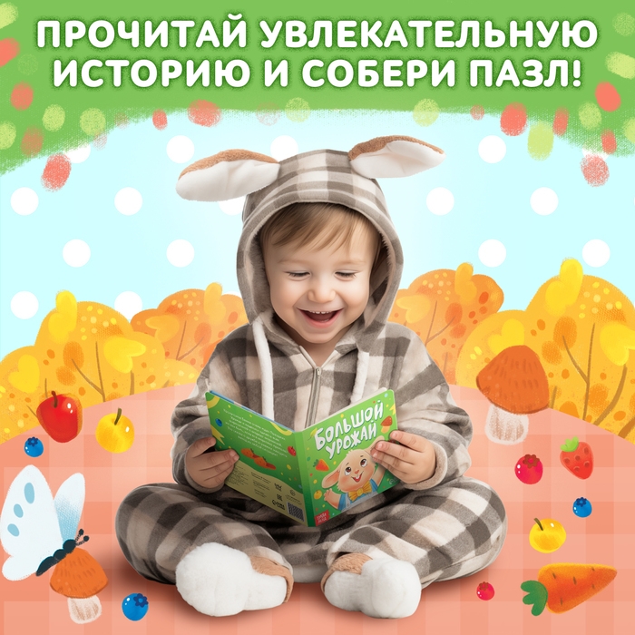 Набор 3 в 1 «Крольчонок Бенни», картонная книга, пазл, игрушка Набор 3 в 1 «Крольчонок Бенни», картонная книга, пазл, игрушка