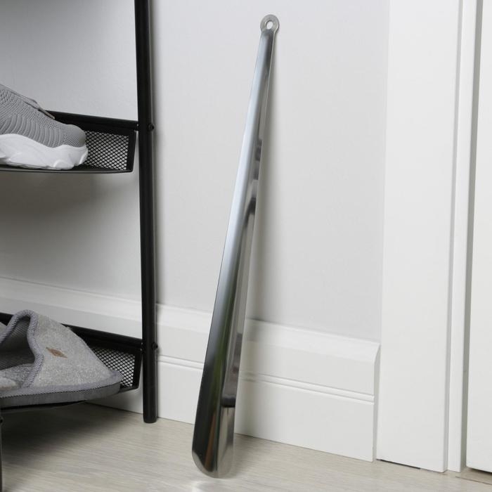 Ложка для обуви Доляна, с кольцом, металлическая, 45&times;4,5 см, нержавеющая сталь