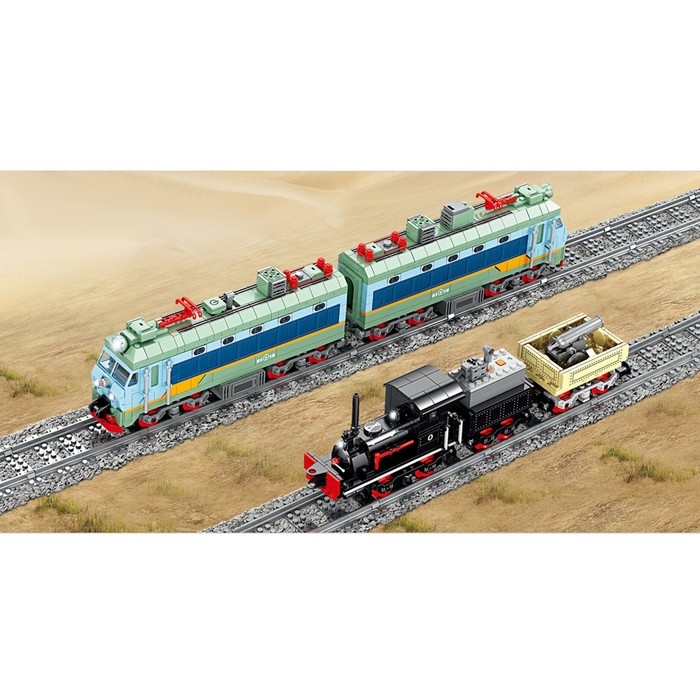 Конструктор ЖД &laquo;Военный паровоз&raquo;, работает от батареек, 379 деталей