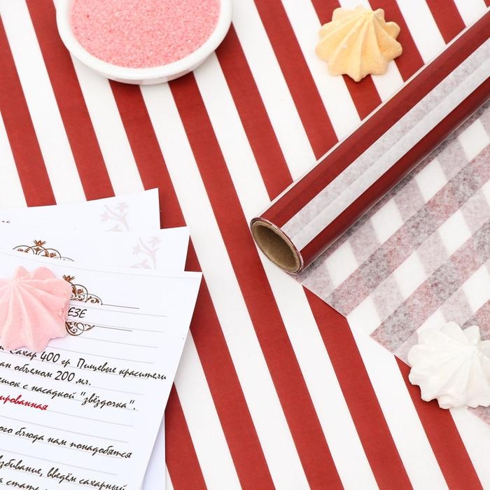 Бумага силиконизированная &laquo;Полоски&raquo;, бордовые, для выпечки, 0,38 х 5 м