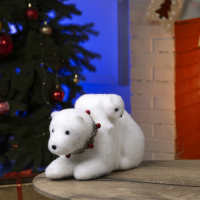 Светодиодная фигура &laquo;Медвежата&raquo; 26 &times; 16 &times; 16 см, флок, батарейки ААх2 (не в комплекте), свечение тёплое белое