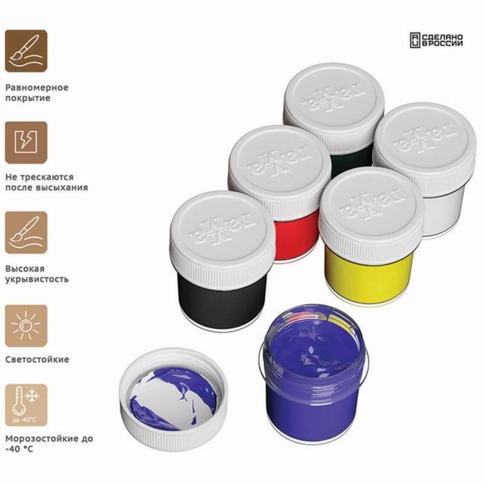 Краска акриловая, набор 6 цветов х 20 мл, Гамма Краска акриловая, набор 6 цветов х 20 мл, Гамма "Хобби", морозостойкая, глянцевая, 3012196