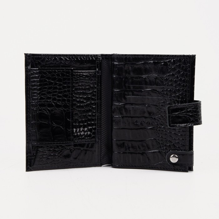 Портмоне мужское на магните для автодокументов и паспорта, цвет чёрный