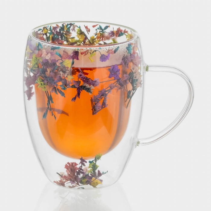 Набор стеклянных кружек с двойными стенками Доляна &laquo;Сухоцвет&raquo;, 350 мл, 12,5&times;9&times;11,7 см, 2 шт