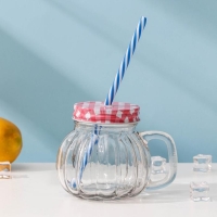 Кружка стеклянная с крышкой и трубочкой &laquo;Тыковка&raquo;, 400 мл, 12,5&times;10 см, цвет МИКС