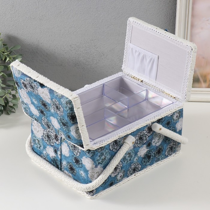 Шкатулка для рукоделия Шкатулка для рукоделия "Чёрно-белые цветы на голубом" 19х26х14,5 см