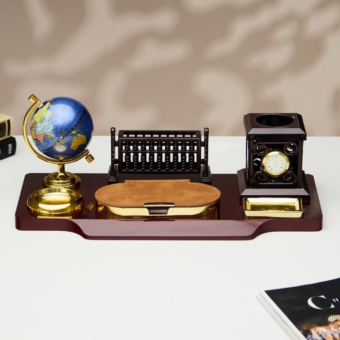 Набор настольный 6в1с визитницей и часами, вишня Набор настольный 6в1с визитницей и часами, вишня