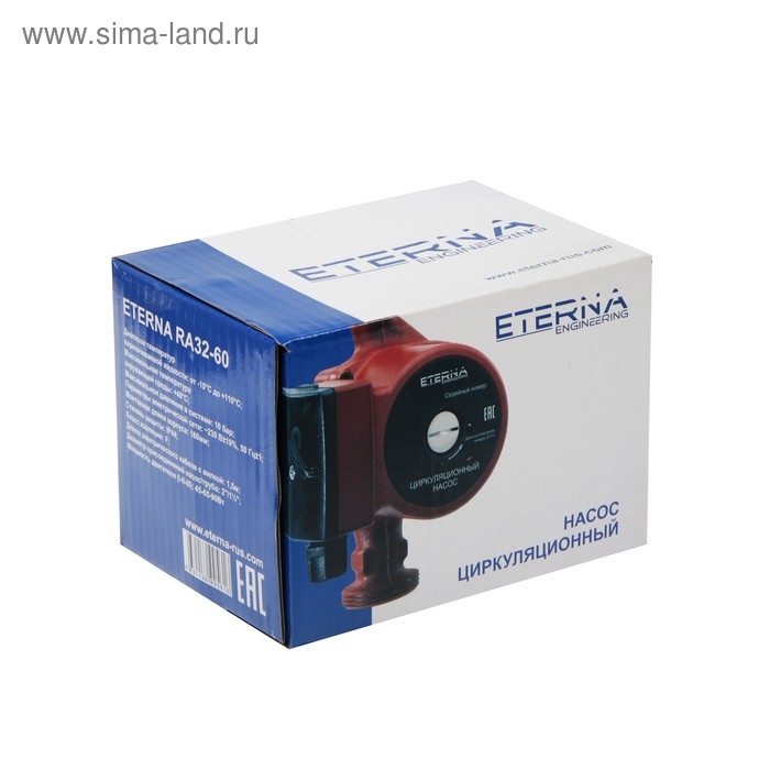 Насос циркуляционный ETERNA RА 32-60, напор 6 м, 72 л/мин, кабель 1.5 м, 45/65/90 Вт Насос циркуляционный ETERNA RА 32-60, напор 6 м, 72 л/мин, кабель 1.5 м, 45/65/90 Вт